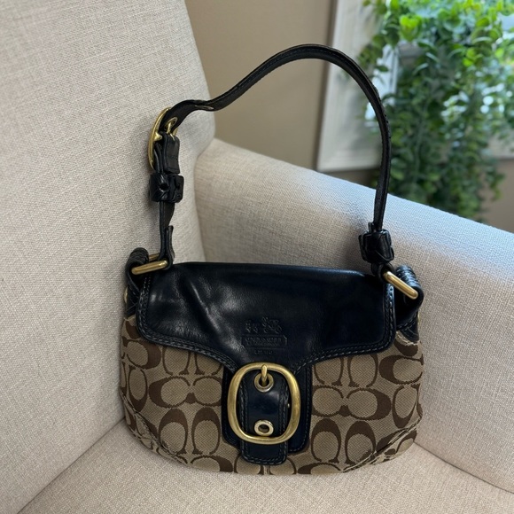 Coach Handbags - Coach 11441 Vintage Bleeker Black Jacquard Leather Flap Shoulder Bag Purse Y2K